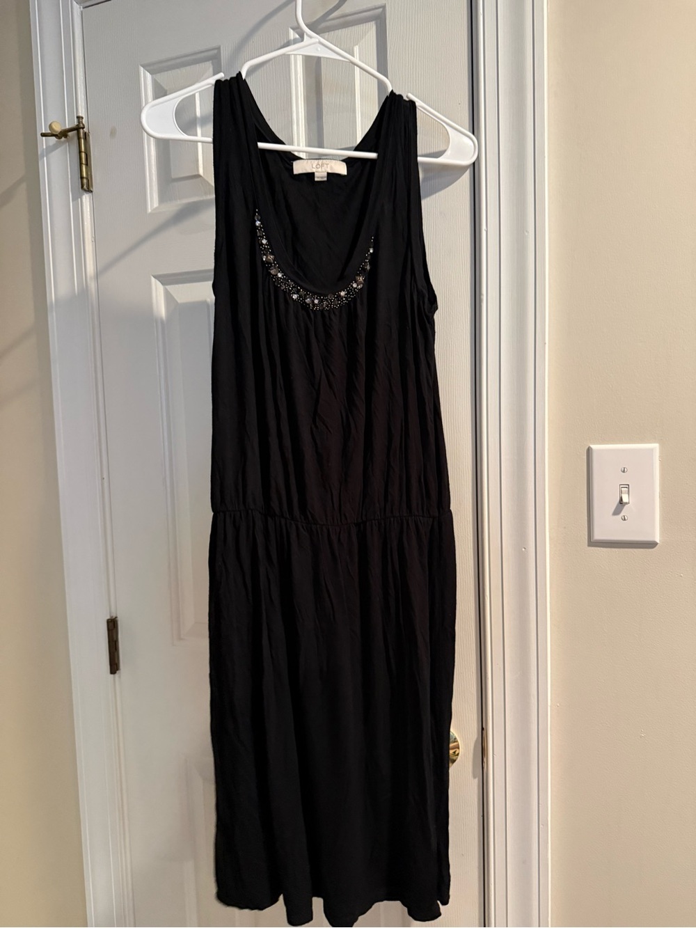 Loft Black Sleeveless Embellished Scoop-Neck Dress